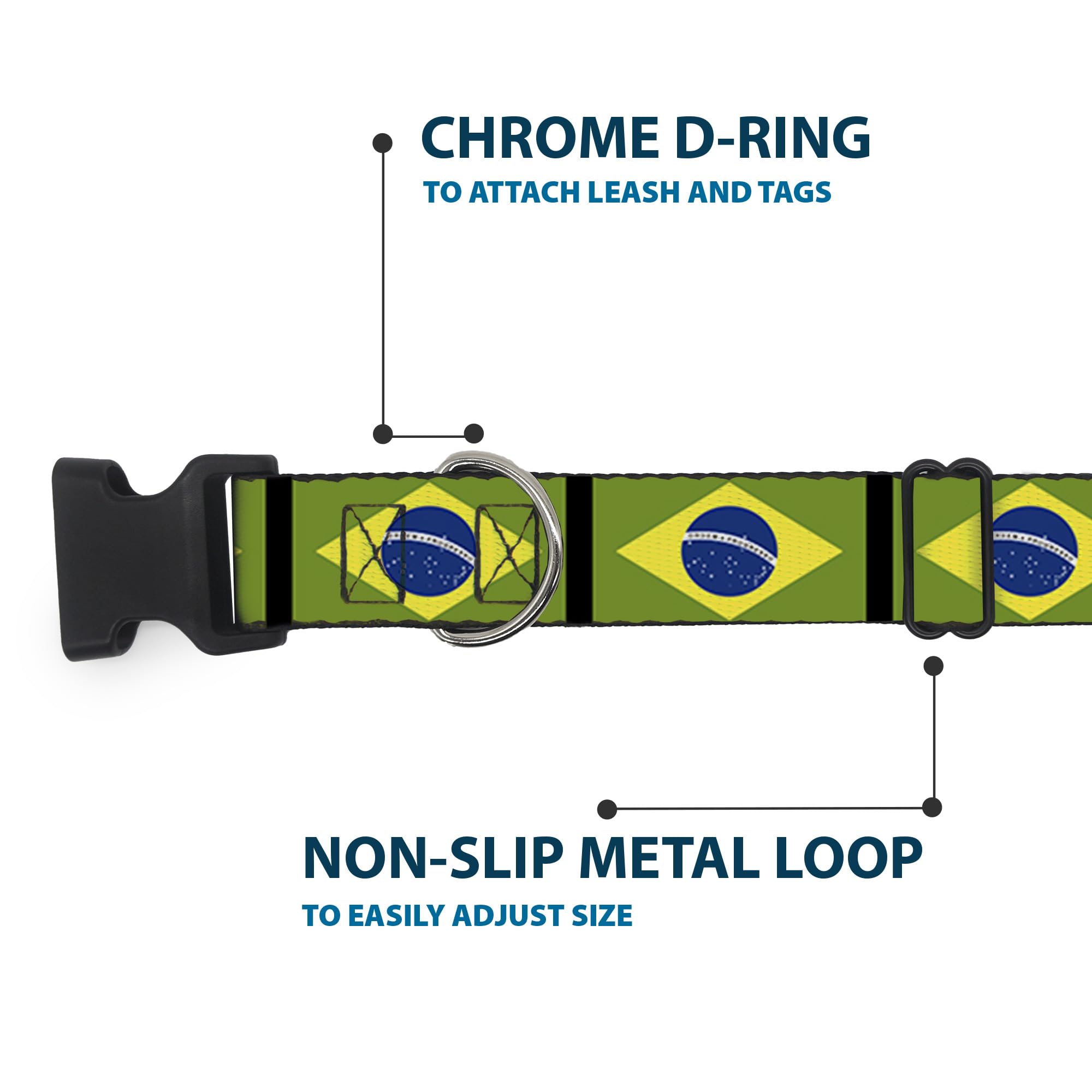 Buckle-Down Plastic Clip Collar - Brazil Flags - 1/2' Wide - Fits 8-12' Neck - Medium