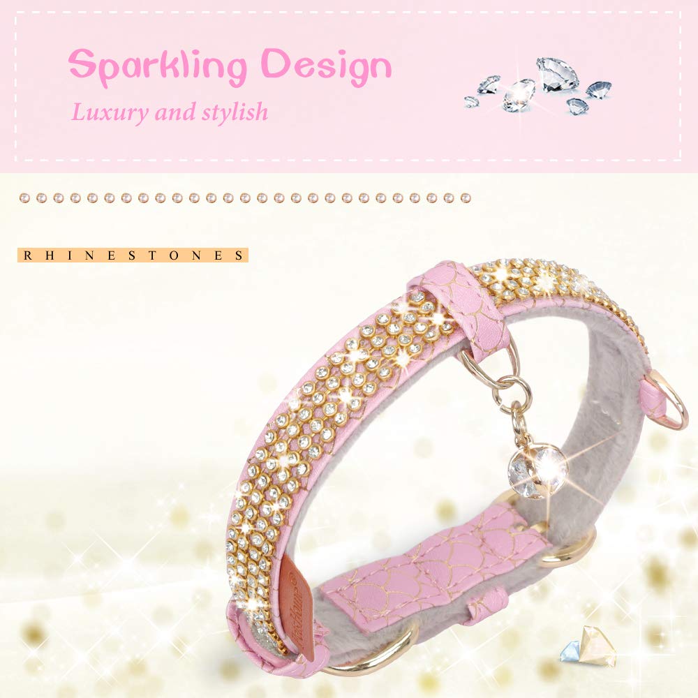 Petshome Cat Collar, Dog Collar, [Bling Rhinestones] Premium Pu Leather With Pendant Adjustable Collars For Cat And Small Dog Ex
