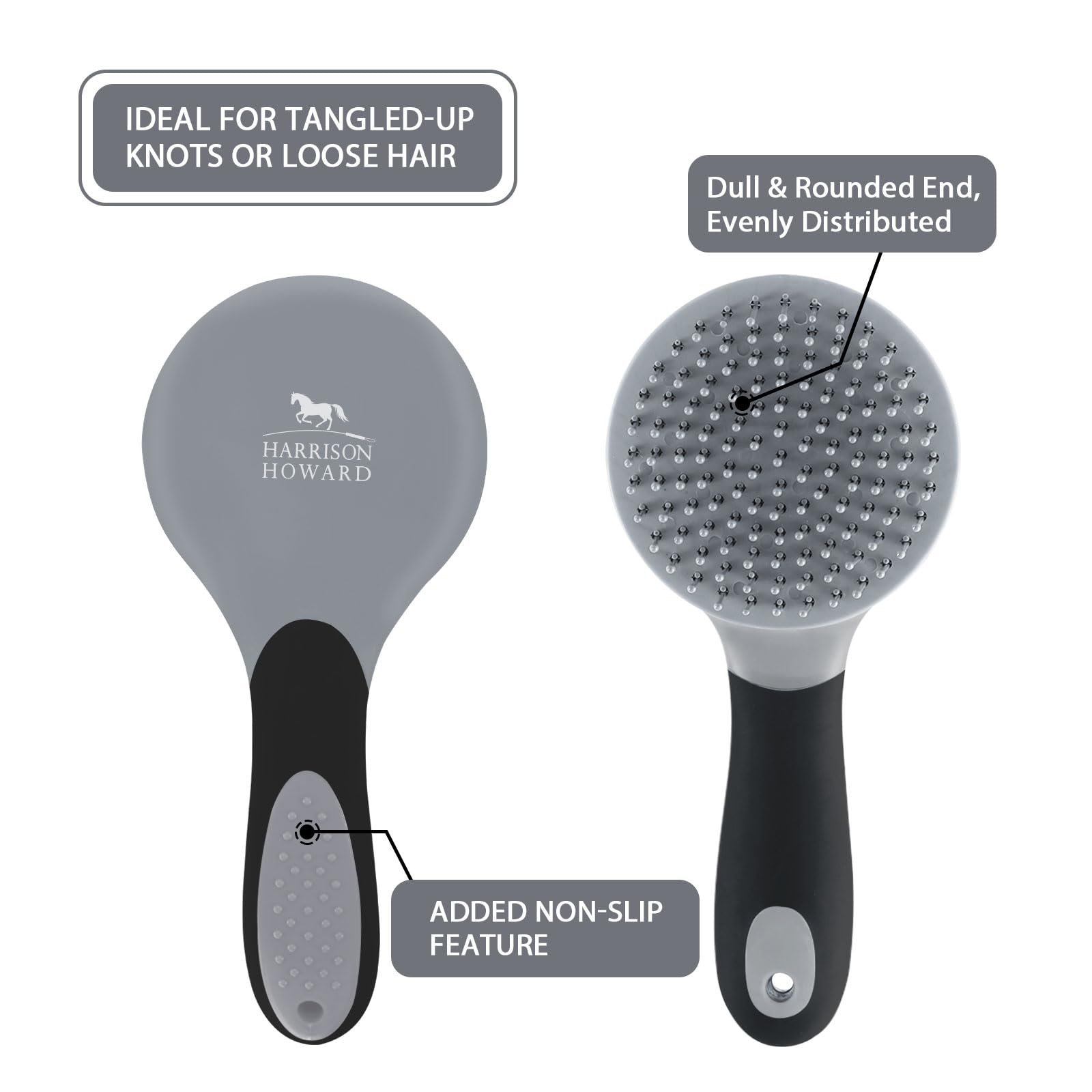 Harrison Howard Horse Mane And Tail Brush - Professional Grooming Brush, Equestrian Detangler, Non-Slip, Black