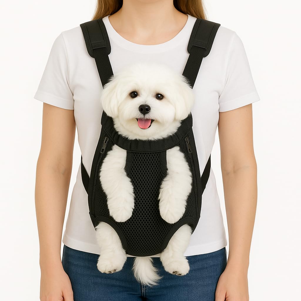Dog Backpack Carrier, Adjustable Pet Front Carriers, Legs Out Carrying Sling Travel Bag for Small Medium Dogs 2.5-4 Lbs, Soft We