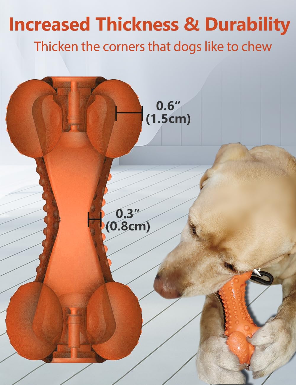SCHITEC Squeaky Dog Chew Toy, Tough Durable Natural Rubber Bone with Toothbrush, Indestructible for Aggressive Chewers Large Med