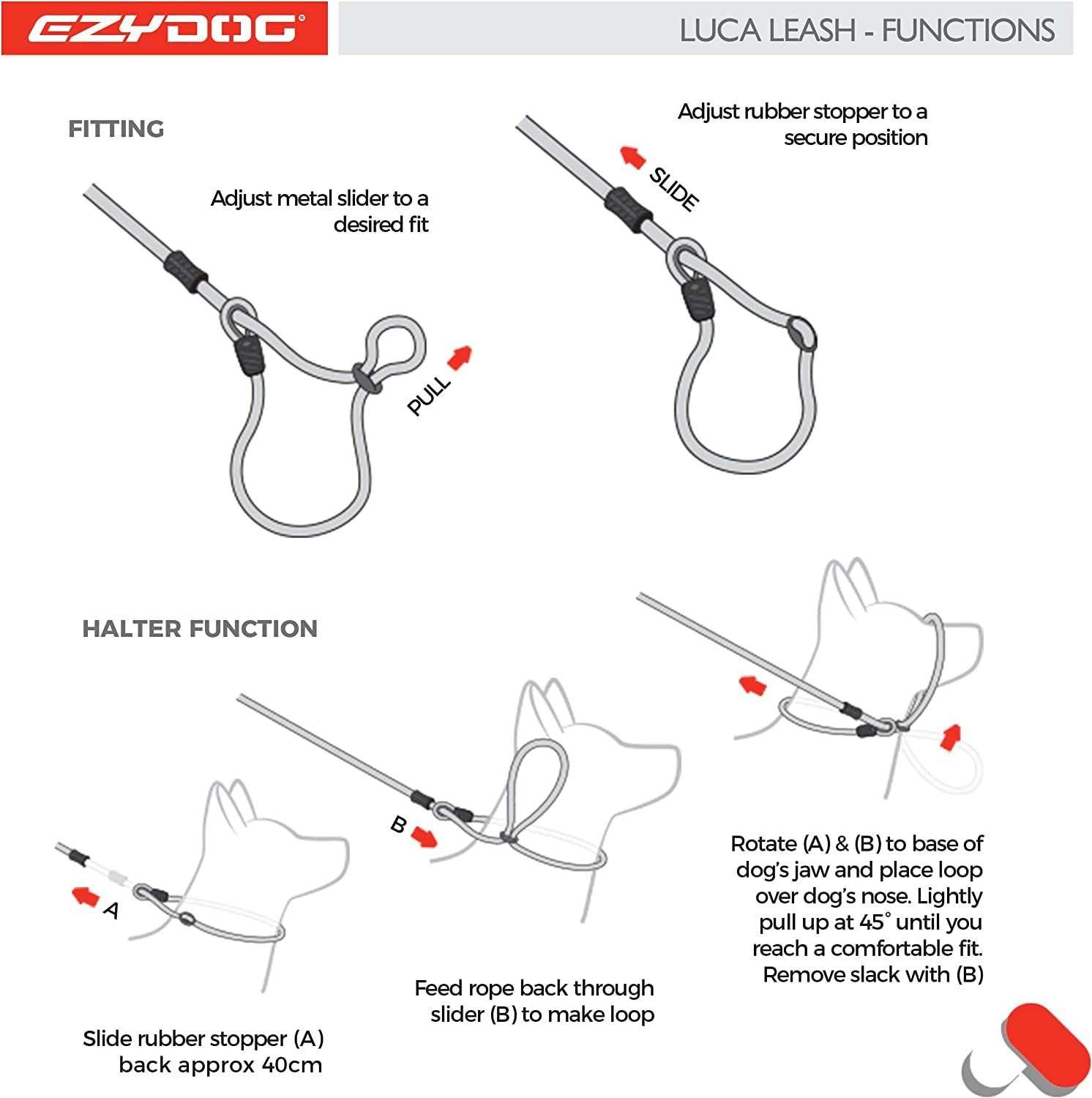 Ezydog Luca All-In-One Slip Collar Climbing Rope Dog Leash Combo - Best Dog Lead For Control, Training, Correction, And Exercising - Perfect For Small Dogs (Lite, Orange)