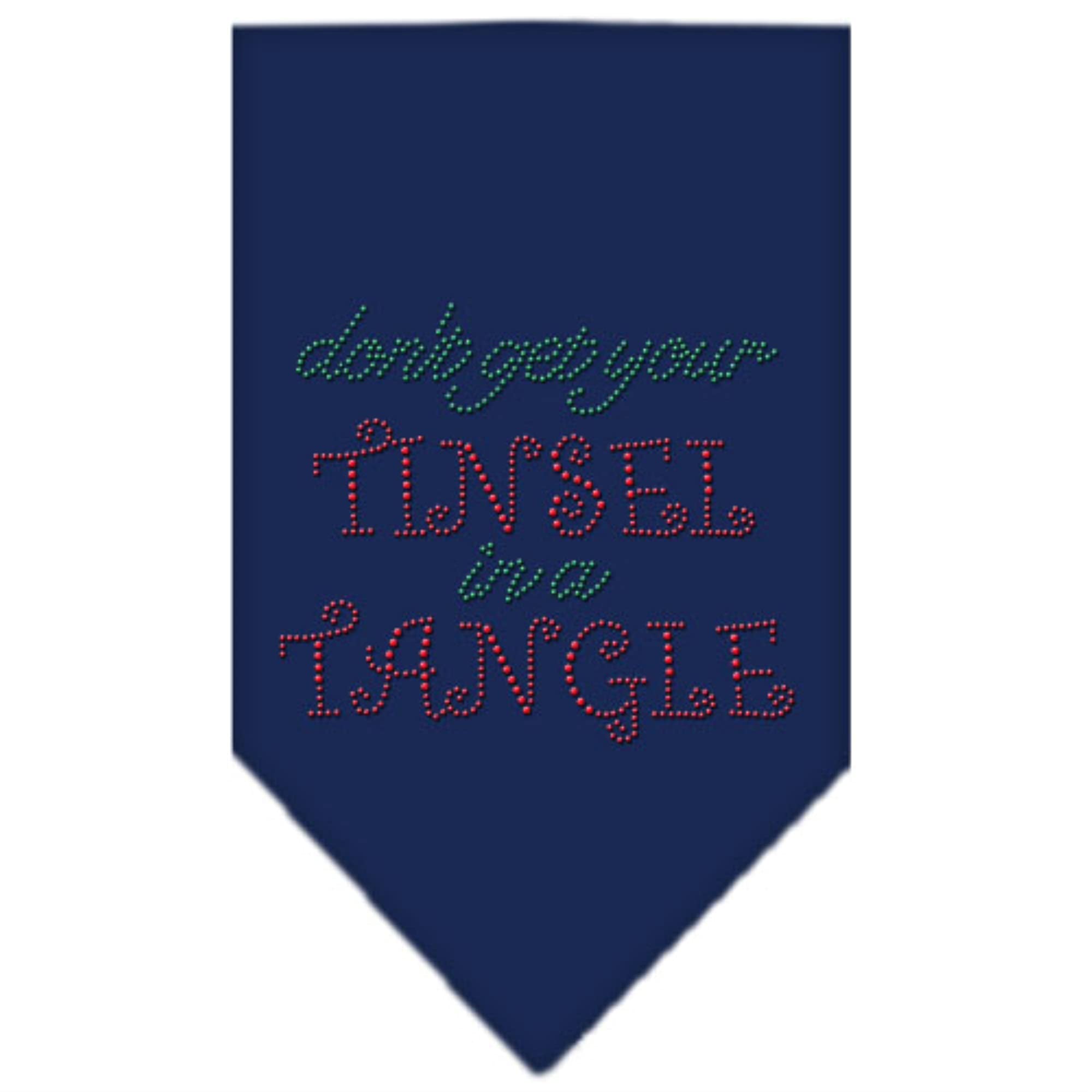 Christmas Pet and Dog Bandana Rhinestone, "Don't Get Your Tinsel In A Tangle" Navy Blue Small