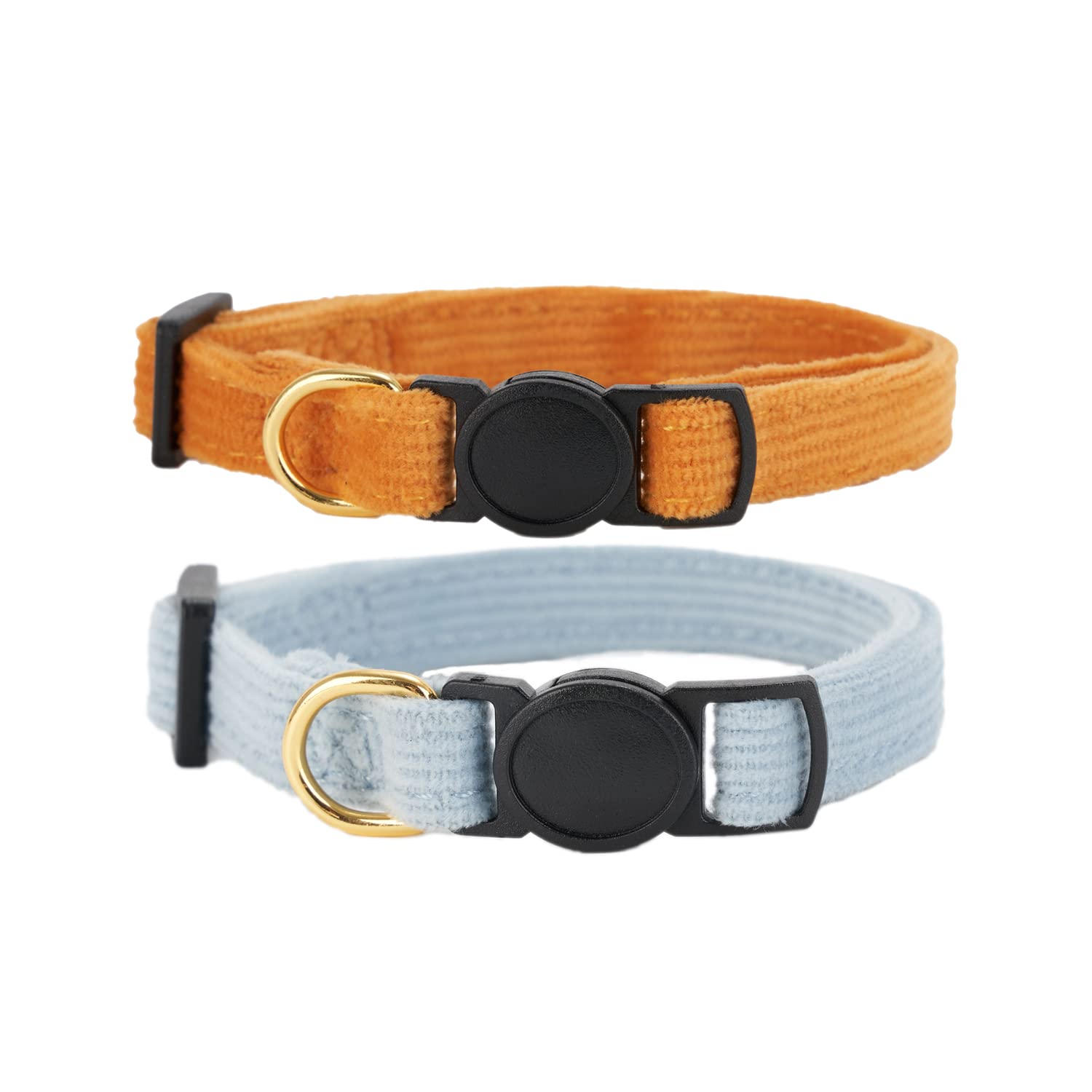 Petiry 2 Pack Soft Corduroy Cat Collar, Plaid Pattern, With Bell And Bowtie, Safety Breakaway Clasp, Adjustable For And Cats.(Ad