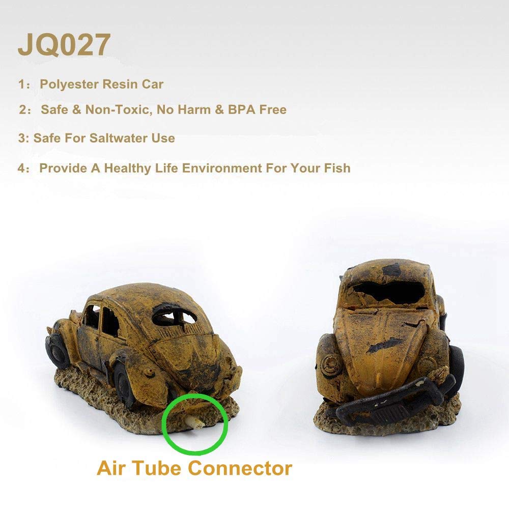 Boxtech Decorations For Aquarium, Aquarium Resin Ornament Decorations, Imitation Car Wreck For Air Bubble Stone Oxygen Pump Fish