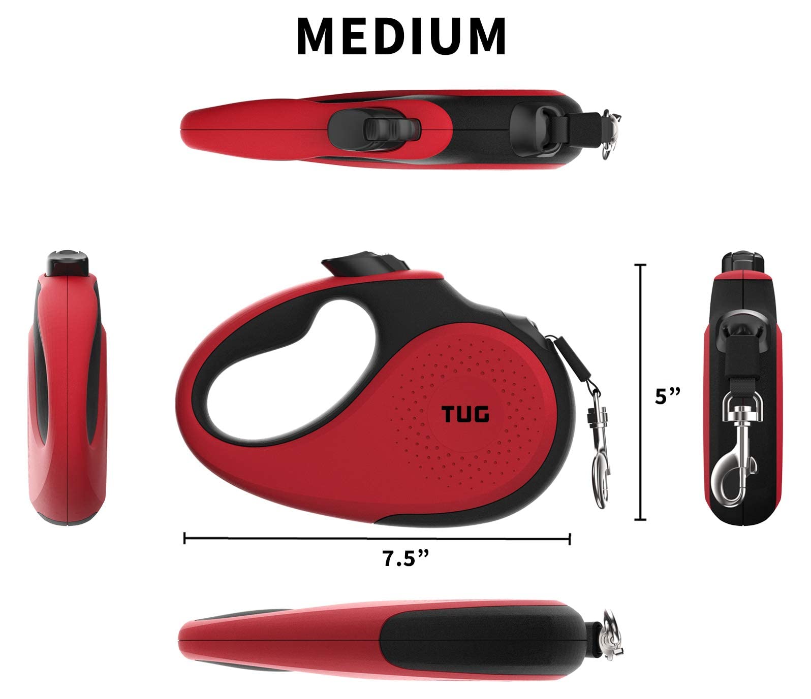 Tug 360 Tangle-Free Retractable Dog Leash With Waste Bag Dispenser (Medium, Red)