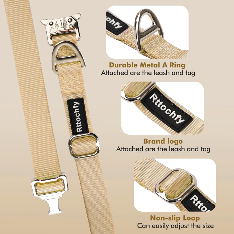 Rttochfy Premium Tactical Dog Collar, Adjustable And Quick-Release Metal Buckle, Heavy Duty Dog Collar For Small Medium, And Lar