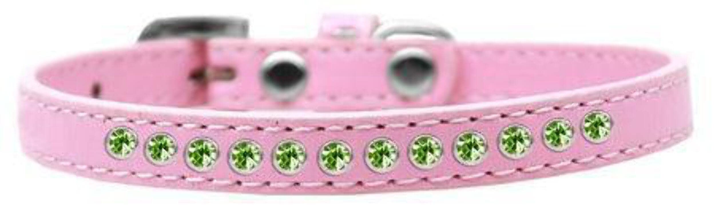Mirage Pet Products Lime Green Crystal Light Pink Puppy Dog Collar, Size 16