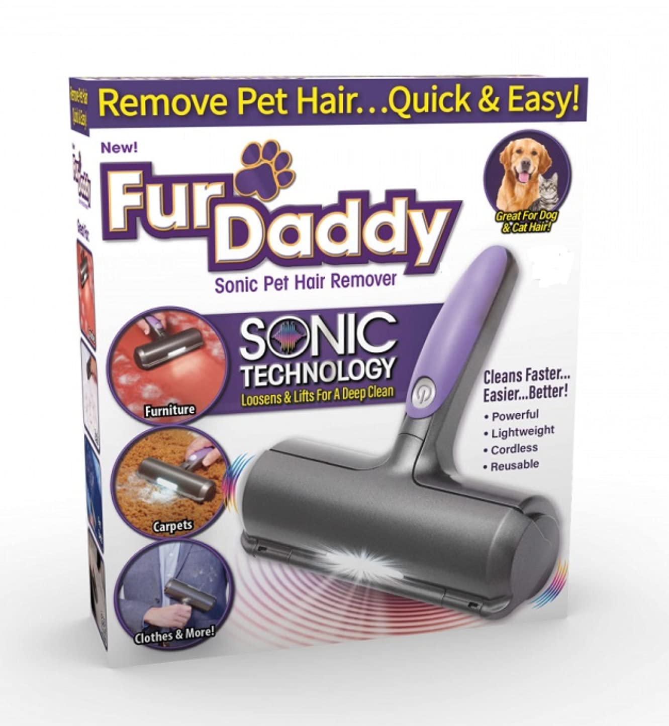 Generic Sonic Technology Pet Hair Removal Roller For Any Home Surfacedog And Cat Selfcleaning Fur Daddy With Ledno Adhesive Or S
