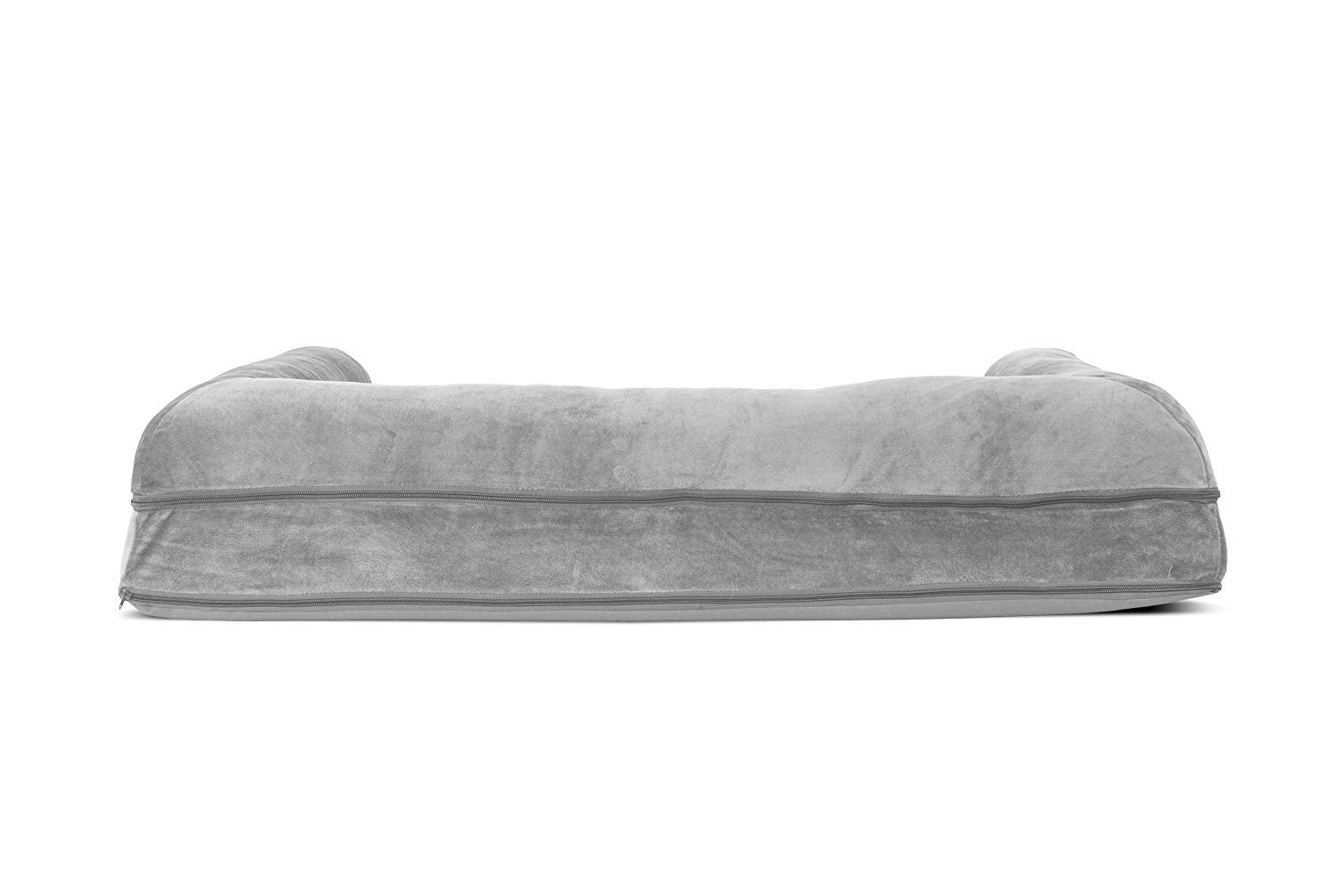 Furhaven Orthopedic Dog Bed For Large Dogs W/ Removable Bolsters & Washable Cover, For Dogs Up To 95 Lbs - Faux Fur & Velvet Sofa - Smoke Gray, Jumbo/Xl