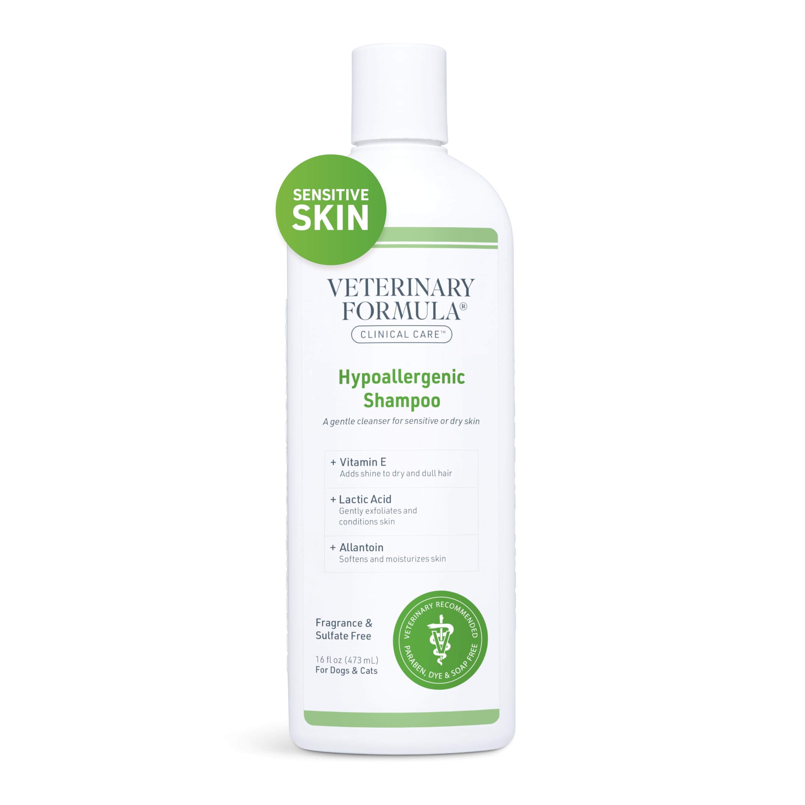 Veterinary Formula Clinical Care Hypoallergenic Shampoo For Dogs And Cats, 16 Oz - No Harsh Ingredients - Fragrance-Free Pet Sha