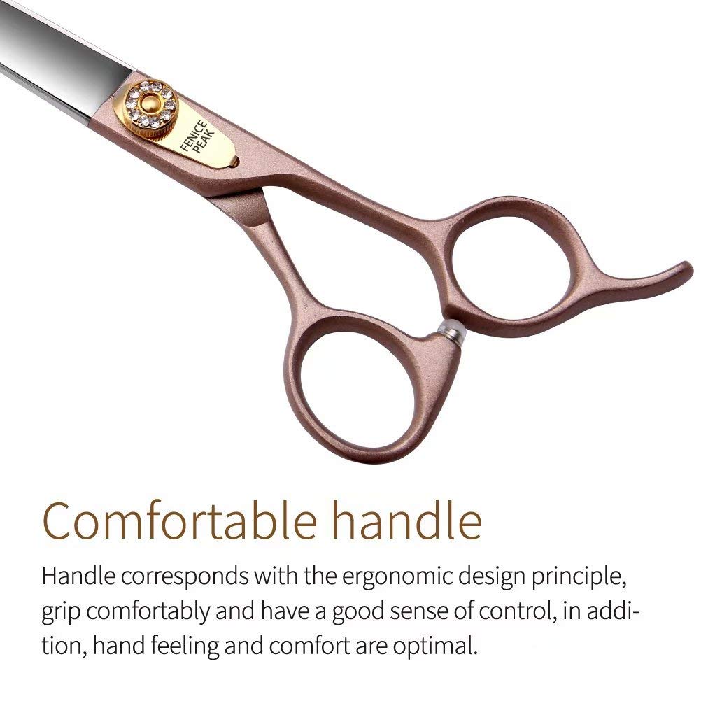 Fenice Peak 7'' Dog Straight Scissors For Grooming 440C Stainless Steel Rose Gold Professional Pet Trimming Scissors Sharp Blade