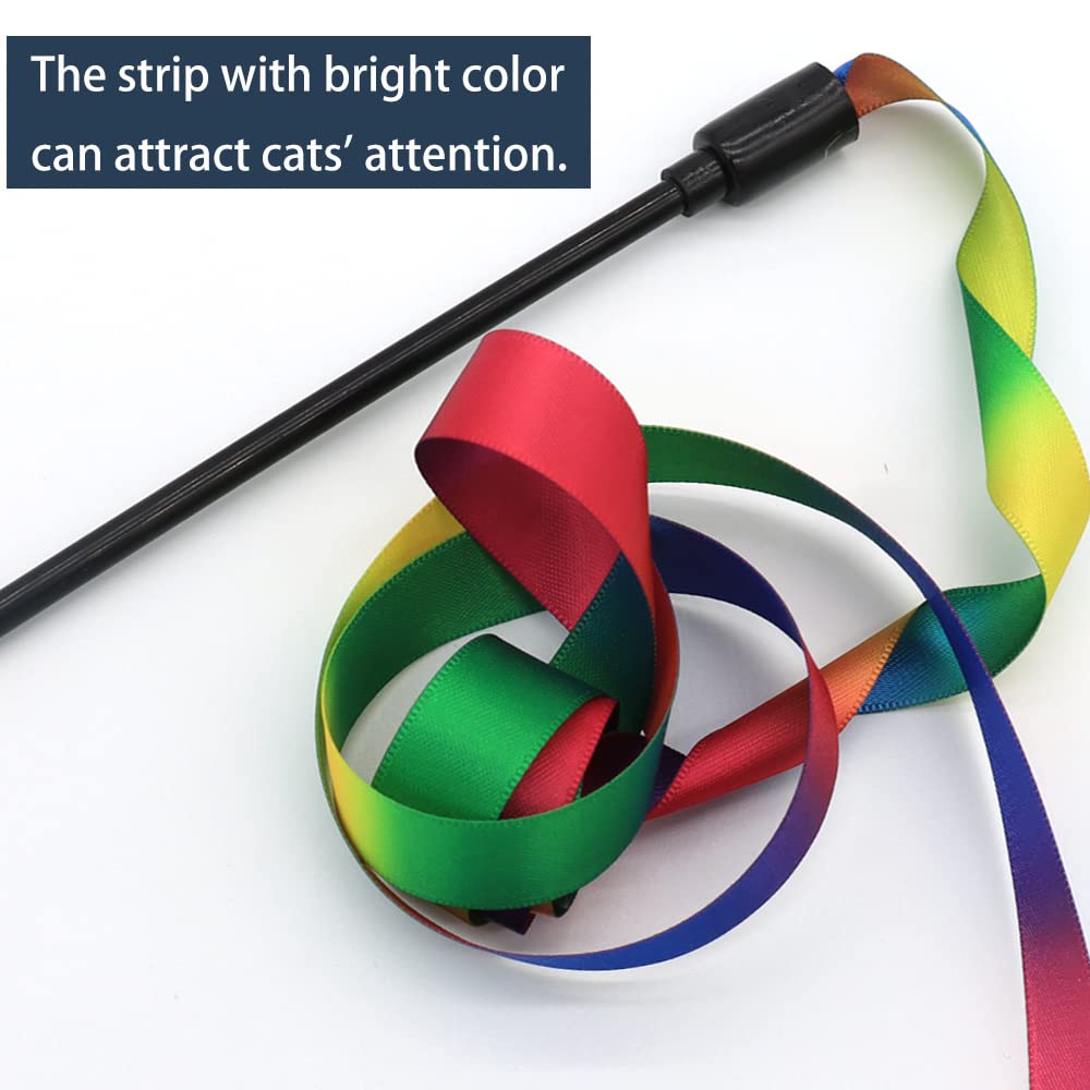 Lasocuhoo Interactive Cat Rainbow Wand Toys, Interactive Cat Teaser Wand String, Colorful Ribbon Charmer For Most Cats And Kitte