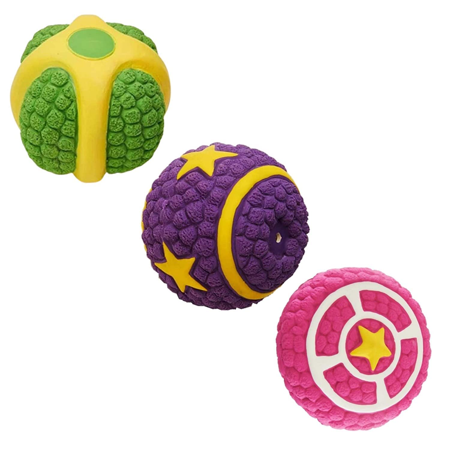 PSK PET MART Latex 3 in 1 | Star Ball |Melon | Pie | Latex Material Dog Toys Puppy Squeaky Toys Combo (Large) Multicolor