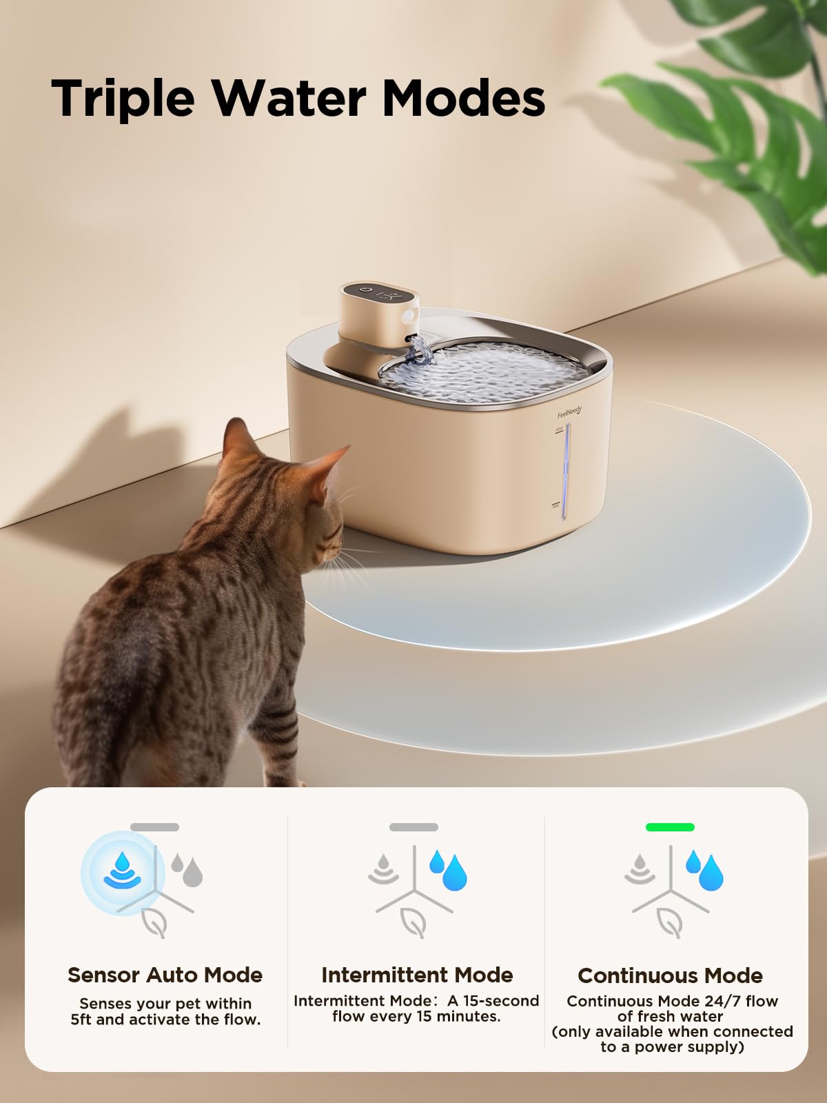 Feelneedy Cat Water Fountain Battery Operated, 4L/135 Fl Oz Pet Water Fountain For Cats And Dog With Motion Sensor, Ultra Quiet