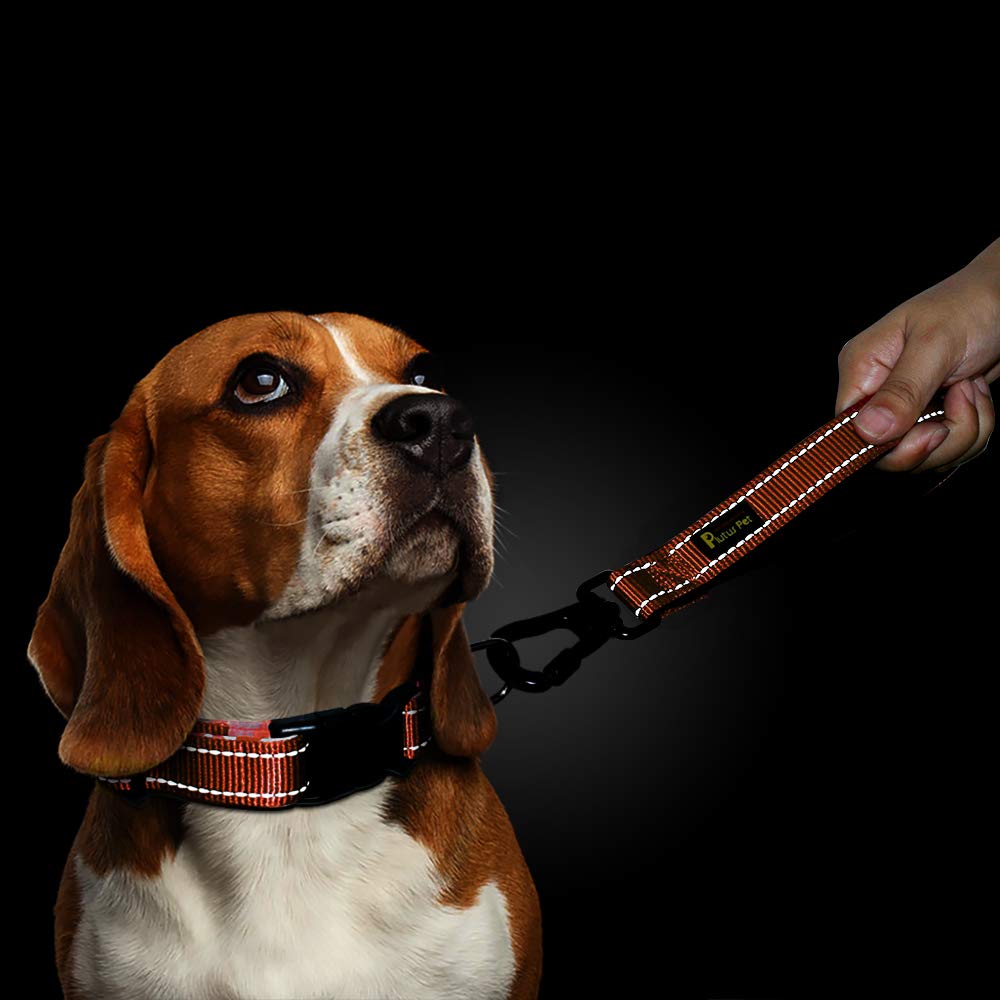 Plutus Pet 10    Short Dog Leash, Reflective Nylon Padded Handle, Strong Traffic Leash With Carabiner Clip, Perfect For Large Or