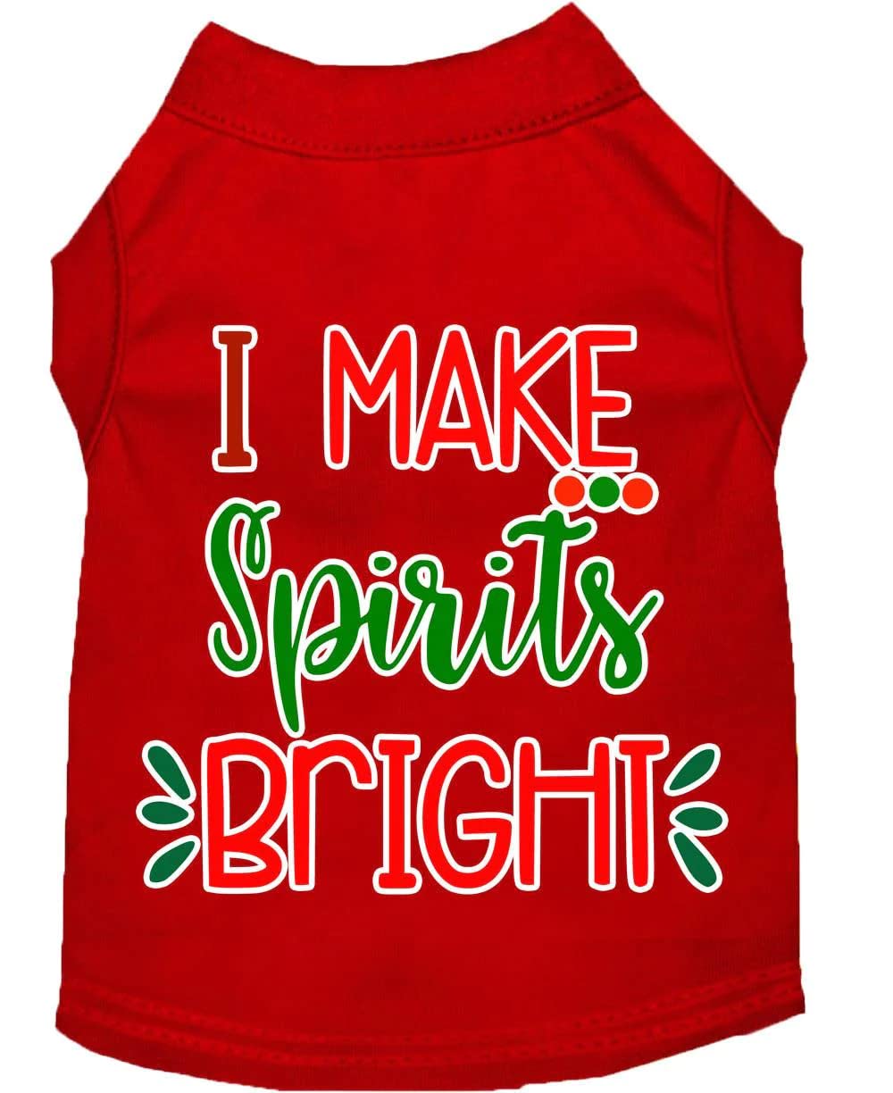 Christmas Pet Dog & Cat Shirt Screen Printed, "I Make Spirits Bright" Red SM (3-6 lbs.)