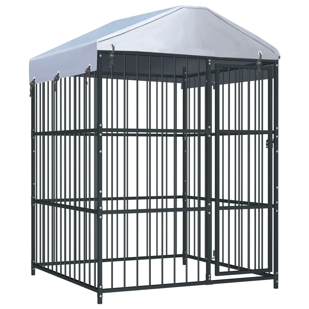 vidaXL Large Outdoor Dog Kennel with Fire-Resistant and UV-Protected Roof, Heavy-Duty Galvanized Steel Construction, and Lockabl