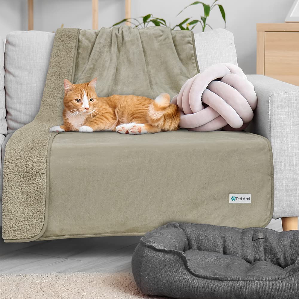 Petami Waterproof Dog Blanket For Medium Large Dogs, Pee Proof Pet Blanket For Bed Couch, Reversible Water Proof Blanket For Puppy Indoor Cat, Soft Dog Pee Crate Cover Washable, 60X80 Taupe