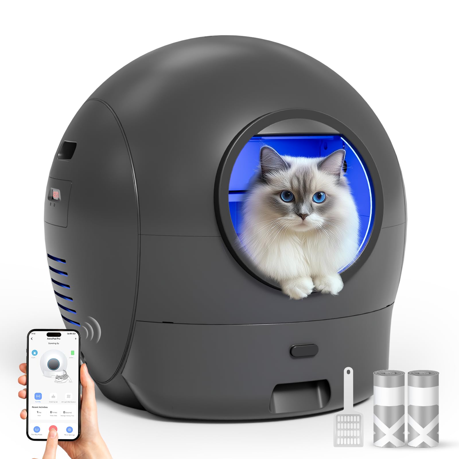 Cawypety S2 Self-Cleaning Cat Litter Box, Extra Large Automatic Cat Litter Box with APP Control, Safe Alert, Smart Health Monito