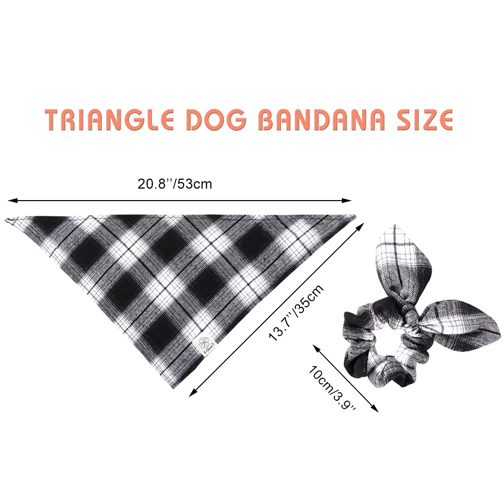 E-Clover Dog Bandanas & Matching Scrunchie Set Plaid Dog Scarf Boy Triangle Pet Bandana Bibs For Small Dog Puppy Owner Birthday
