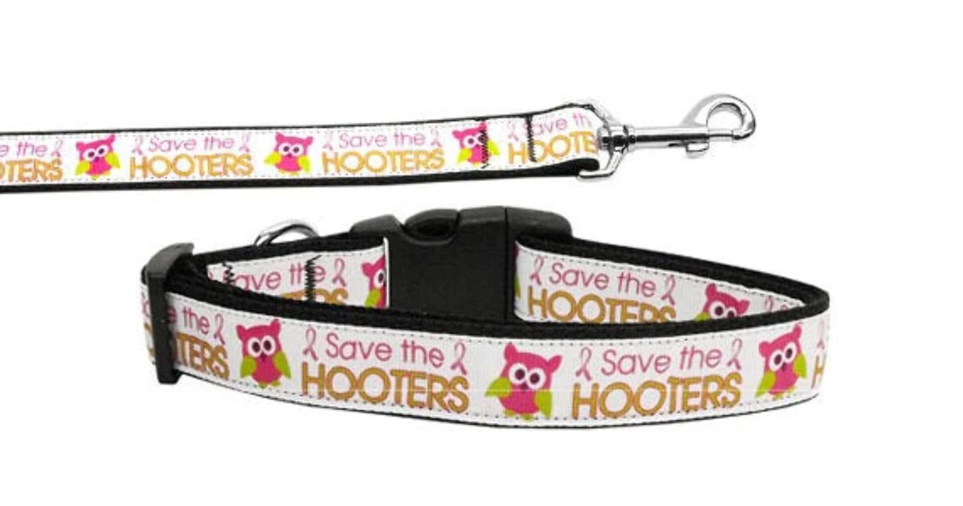 Pet Dog & Cat Nylon Collar or Leash, "Save The Hooters" 3/8" w x 6 ft. leash