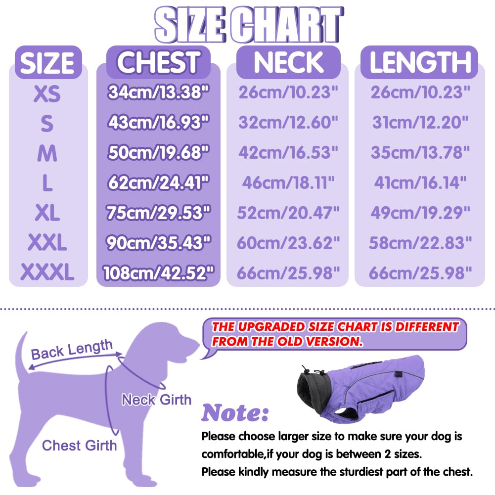 Emust Winter Dog Coats - Fleece Dog Jacket For Cold Weather, Windproof & Warm, British Style, Purple, Xs