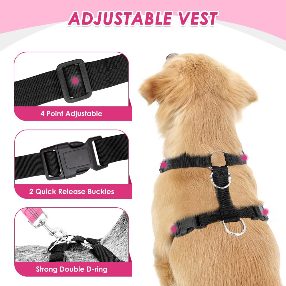 Lukovee Dog Safety Vest Harness With Seatbelt, Dog Car Harness Seat Belt Adjustable Pet Harnesses Double Breathable Mesh Fabric With Car Vehicle Connector Strap For Dog (Small, Pink - Double Clip)