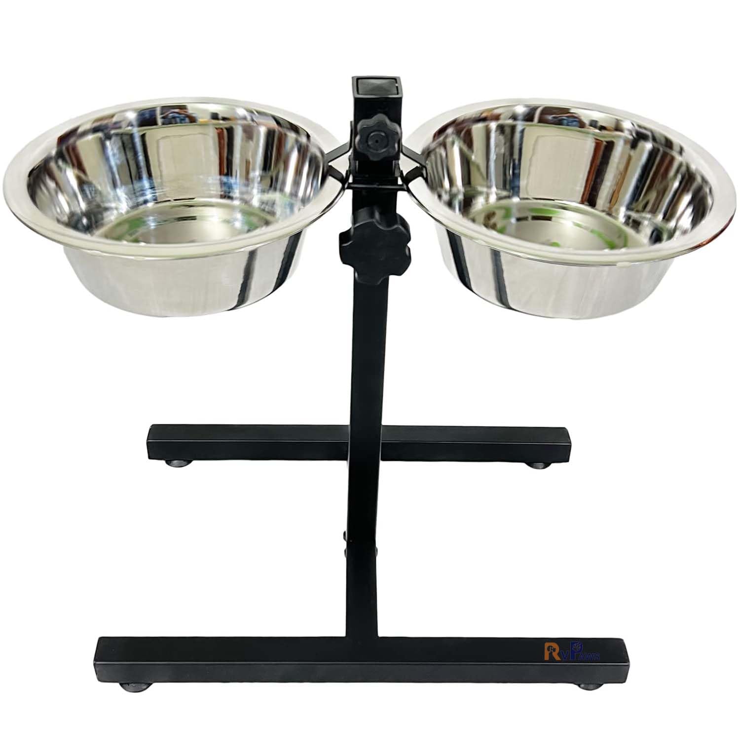 Rvpaws Adjustable Double Diner For Food And Water For Dog & Cat, With HBase And Two Removable Stainless Steel Bowls (Medium  1