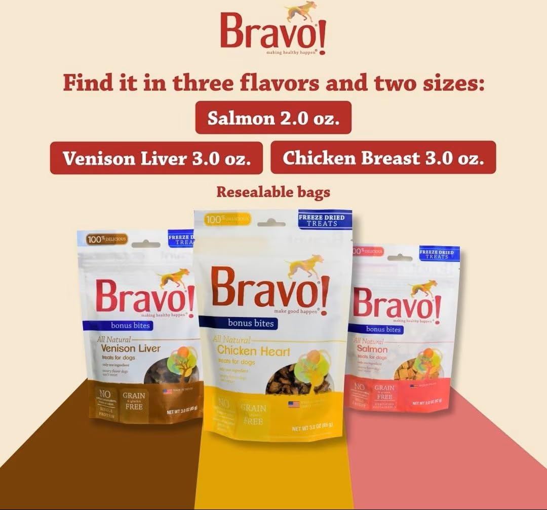 Bravo! Freeze Dried Raw Dog Treats, Chicken Breast, High Protein, Grain Free, 3 Ounce