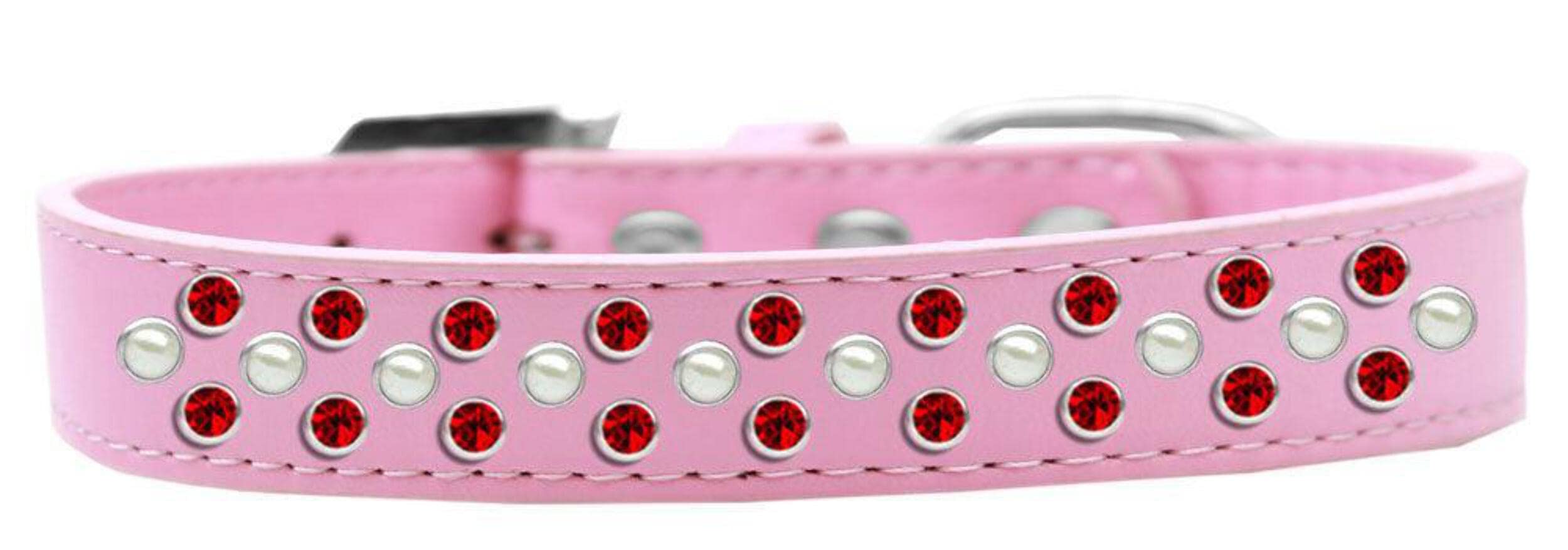 Mirage Pet Products Sprinkles Dog Collar with Pearl and Red Crystals, Size 14, Red