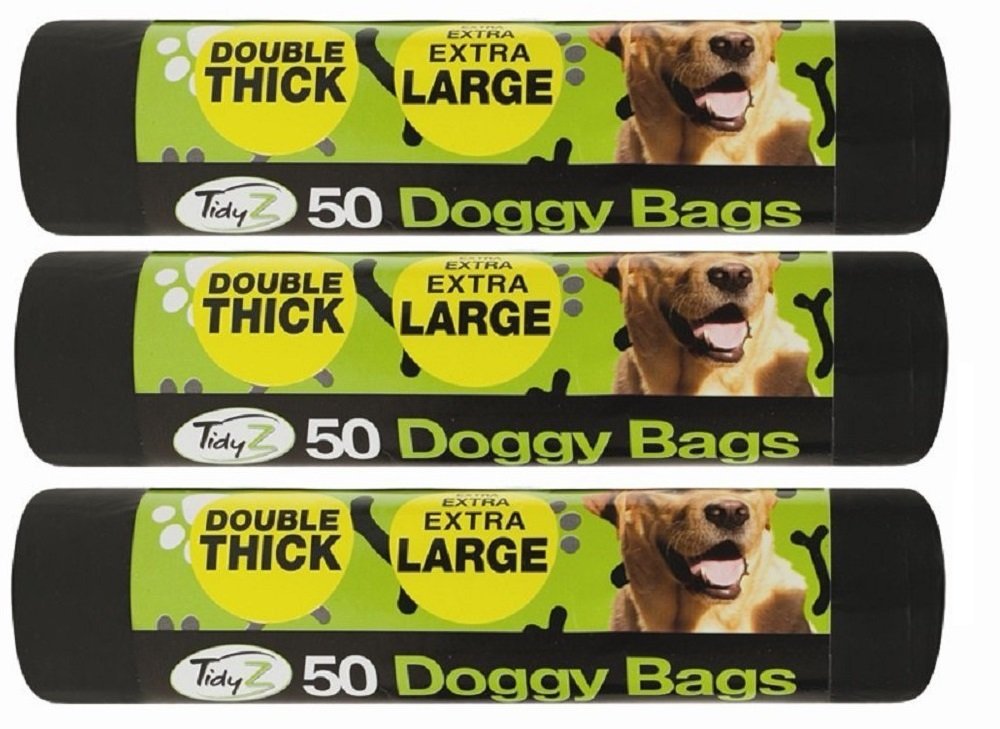 150 Extra Strong TidyZ Black Doggy Waste Bags With Tie Handle 32cm x 38cm