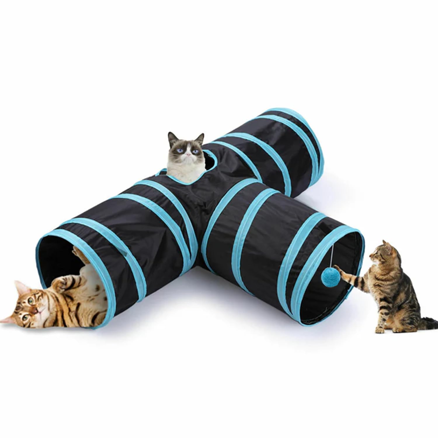 Petbabas 3Way Pet Tunnels And Activity Toys For Small Animals, Collapsible Rainbow Tunnel With Hanging Ball For Guinea Pig, Fer