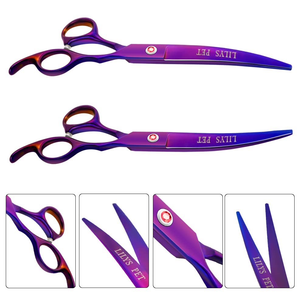 LILYS PET Professional Dog Grooming Scissors Set - Coated Titanium, 7.5 inches, Purple, Model LILYS00781