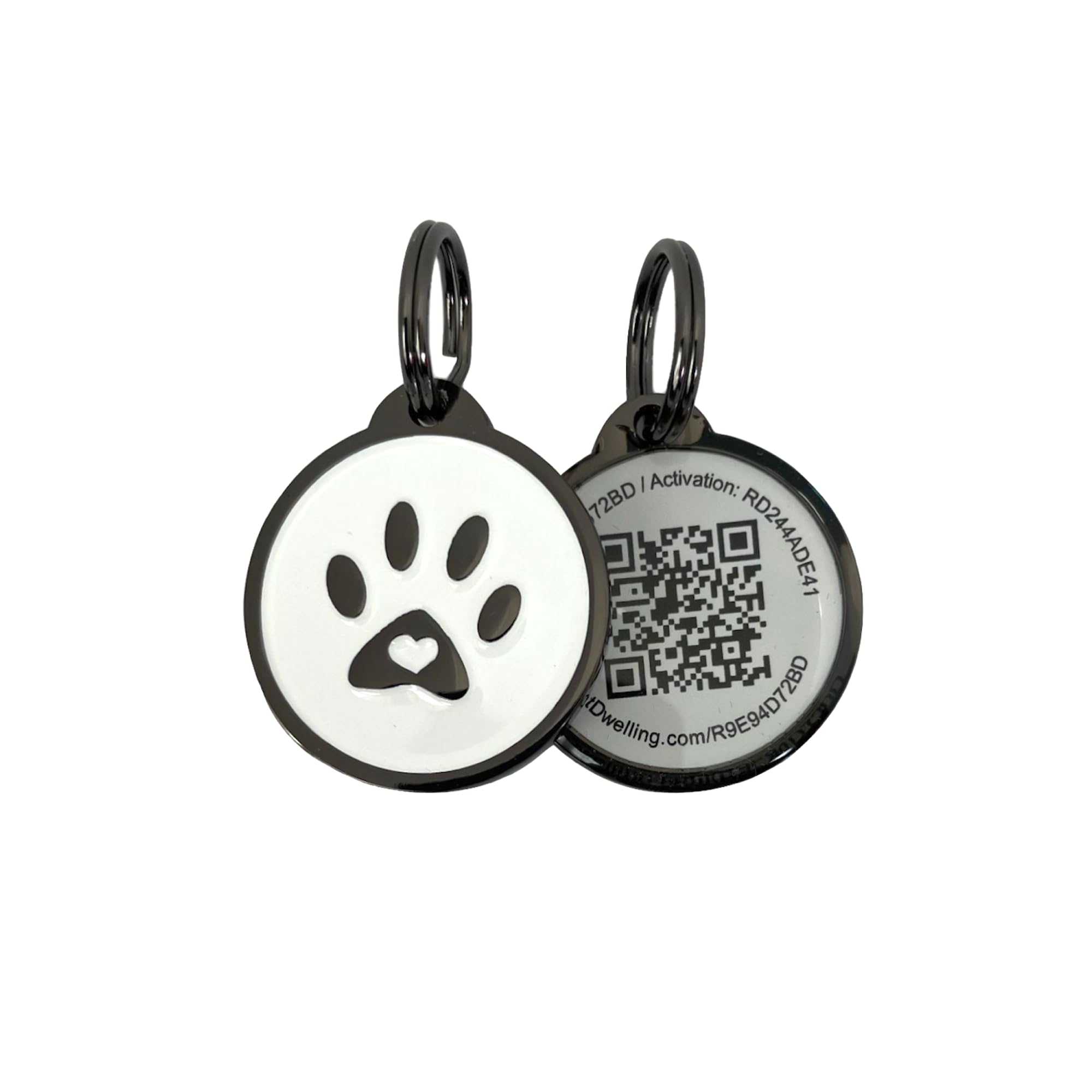Pet Dwelling Premium Qr Code Pet Id Tags - Dog Tags And Cat Tags, Connect To Online Pet Profile, Receive Instant Scanned Tag Location Email Alert(Lux White Paw)