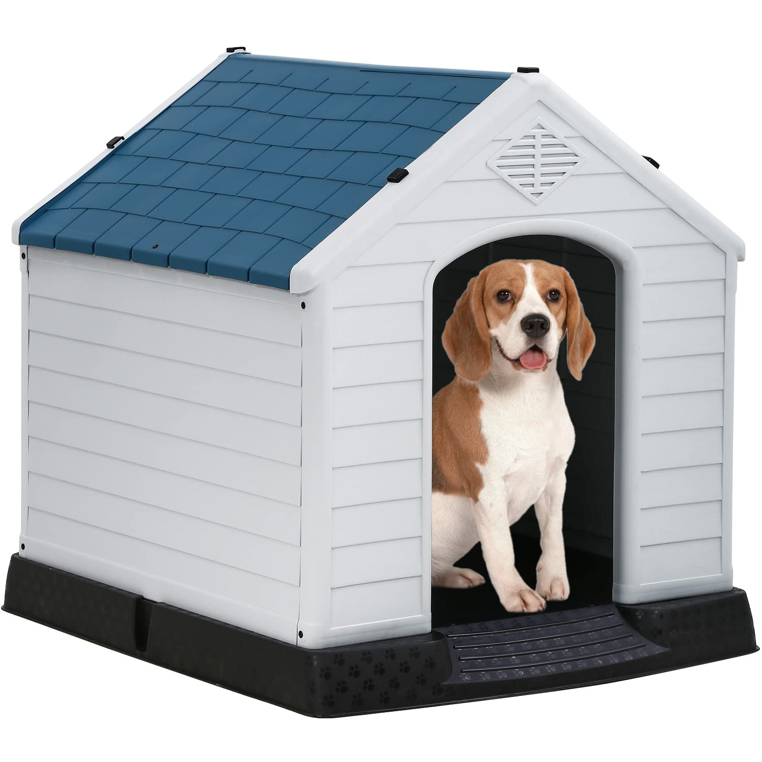 Bestpet 28Inch Dog House Indoor Outdoor Insulated Kennel Durable Plastic Dog House For Small Medium Large Dogs Weather & Water Resistant Pet Crate With Air Vents And Elevated Floor,Blue