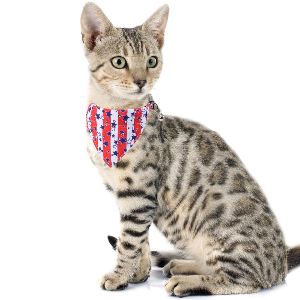 American Flag Cat Collar With Bell Bandana Star Adjustable 4Th Of July Breakaway Kitten For Independence Day