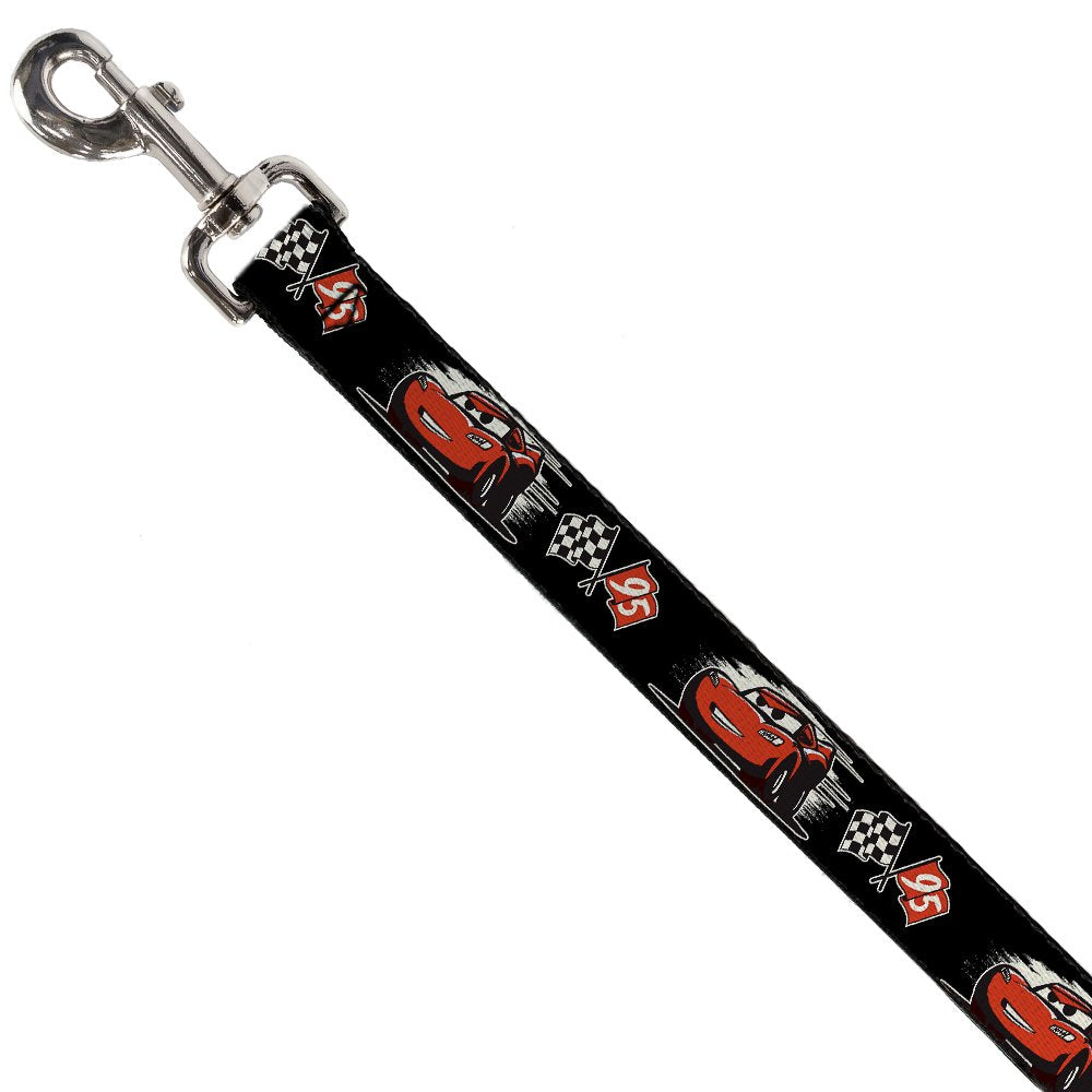 Dog Leash Cars 3 Lightning Mcqueen Caricature Race Flag Black White Red 6 Feet Long 1.0 Inch Wide