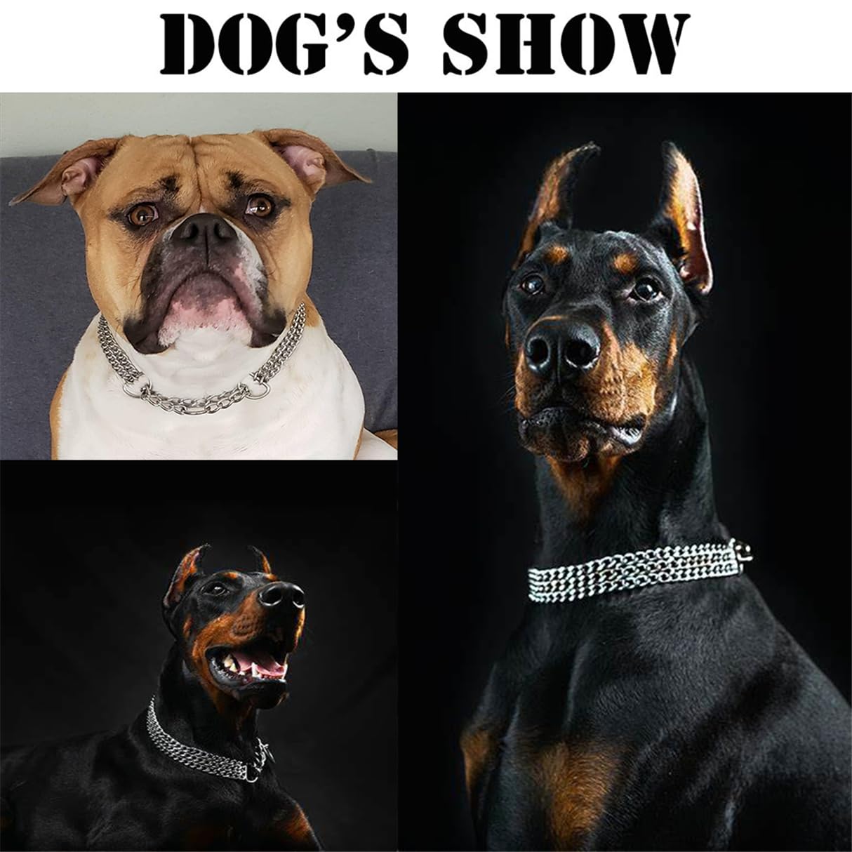Silver Dog Chain Collar, Double Row Martingale Chain Dog Collars, Chew Proof Metal Cuban Link Dog Collar Adjustable For Small Me