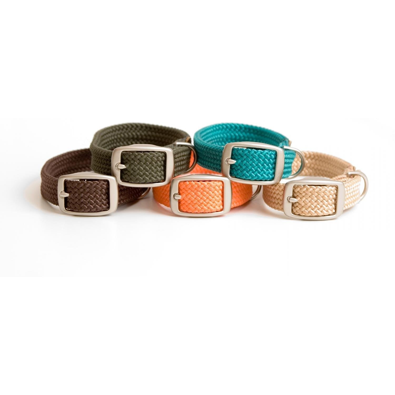 Mendota Pet Double Braid Collar - Satin Nickel - Dog Collar - Made In The Usa - Brown, 9/16 In X 12 In Junior