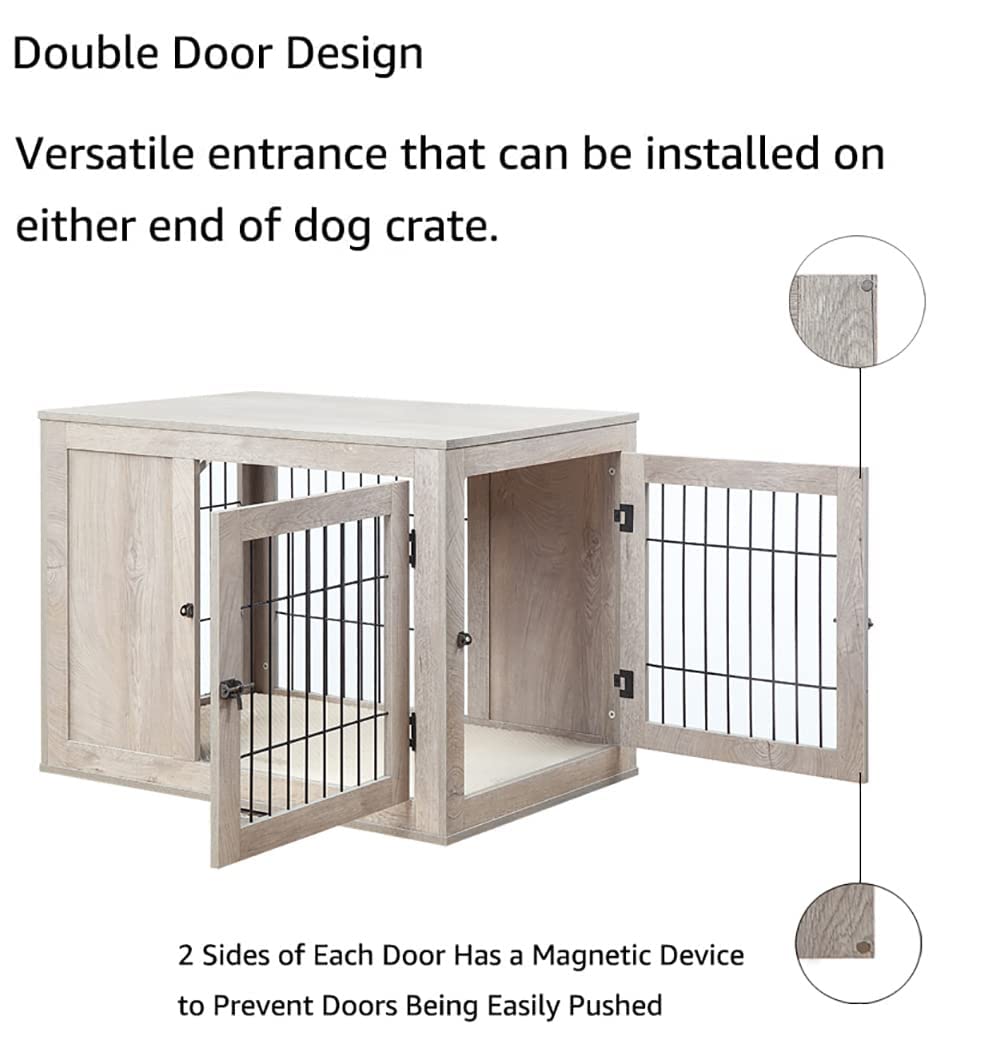 unipaws Medium Dog Crate - Weathered Grey Wood Indoor Kennel, Modern Decorative Pet House, Model UH5160