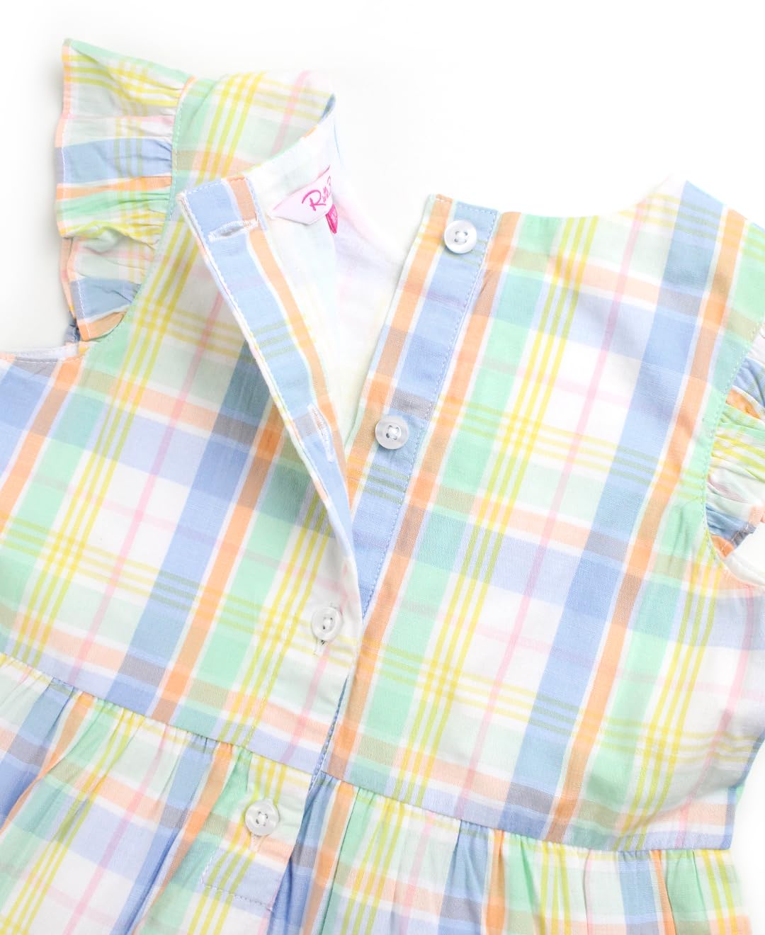 Rufflebutts Clubhouse Rainbow Plaid Flutter Sleeve Tiered Dress - 6-12M