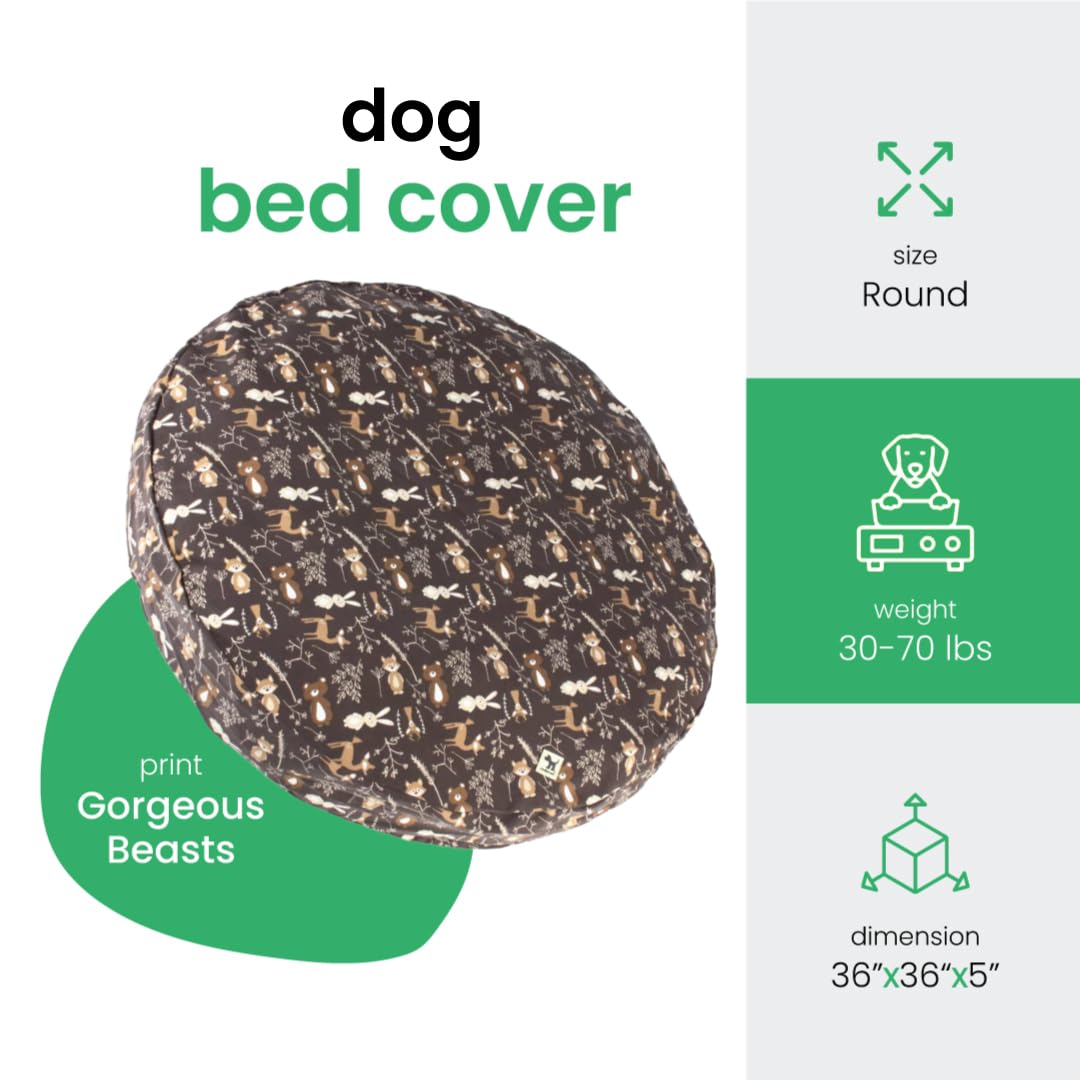 Molly Mutt Medium to Large Dog Bed Cover - Gorgeous Beasts Print - Measures 36    x 5 - 100% Cotton - Durable - Breathable - Sus