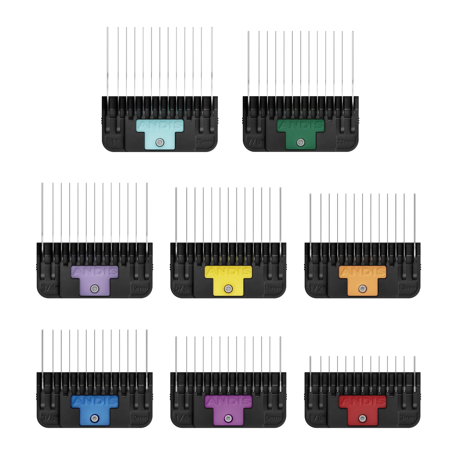 Andis 561475 Premium Clip Animal Comb Set - Built with Plastic, Includes 8 Color Coded Combs of Different Sizes, Attach Comb, Al