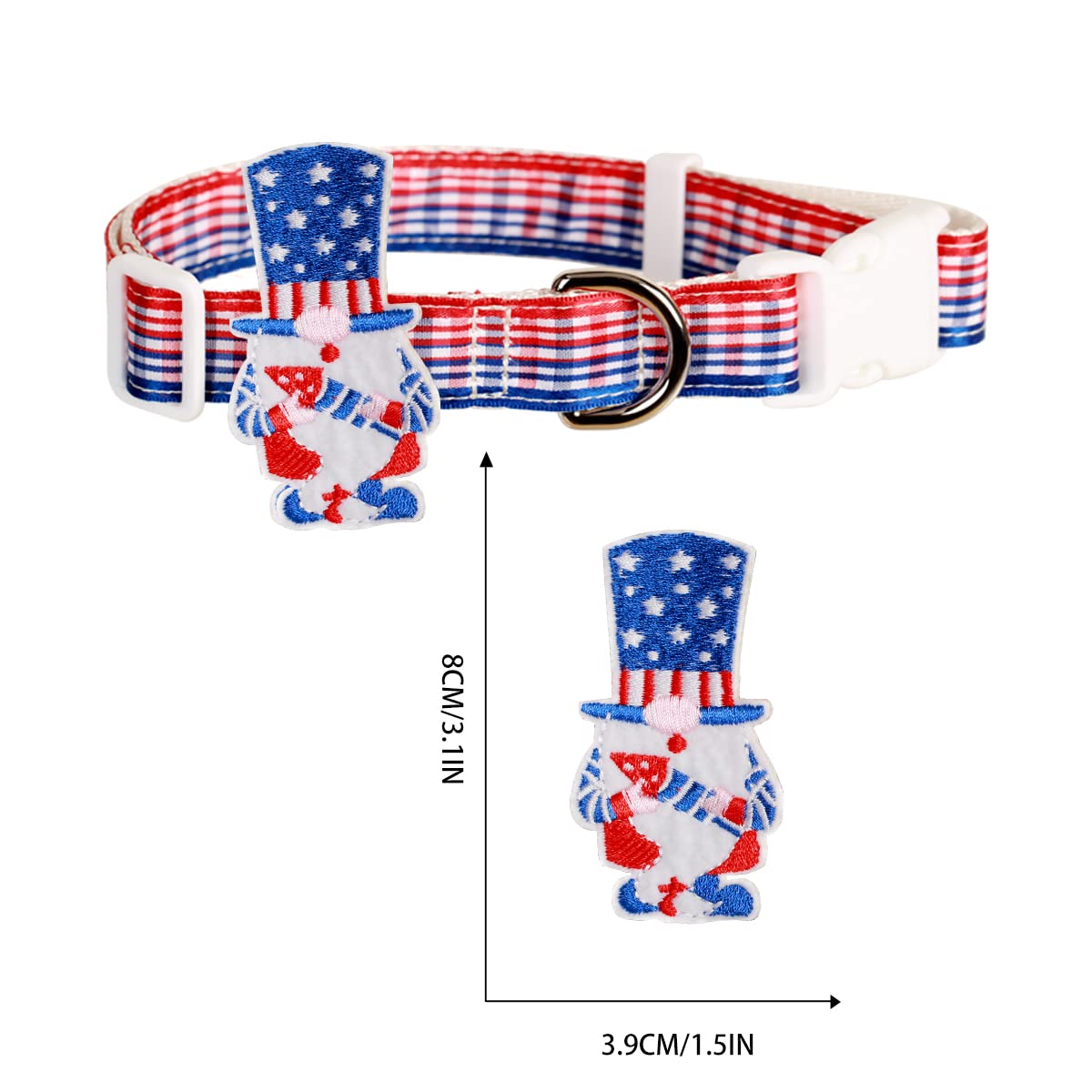 Holiday Winter Dog Collars With Cute American Flag Gonk Gnome Decor,Red White And Blue Plaid,4Th Of July Dog Collar For Medium L
