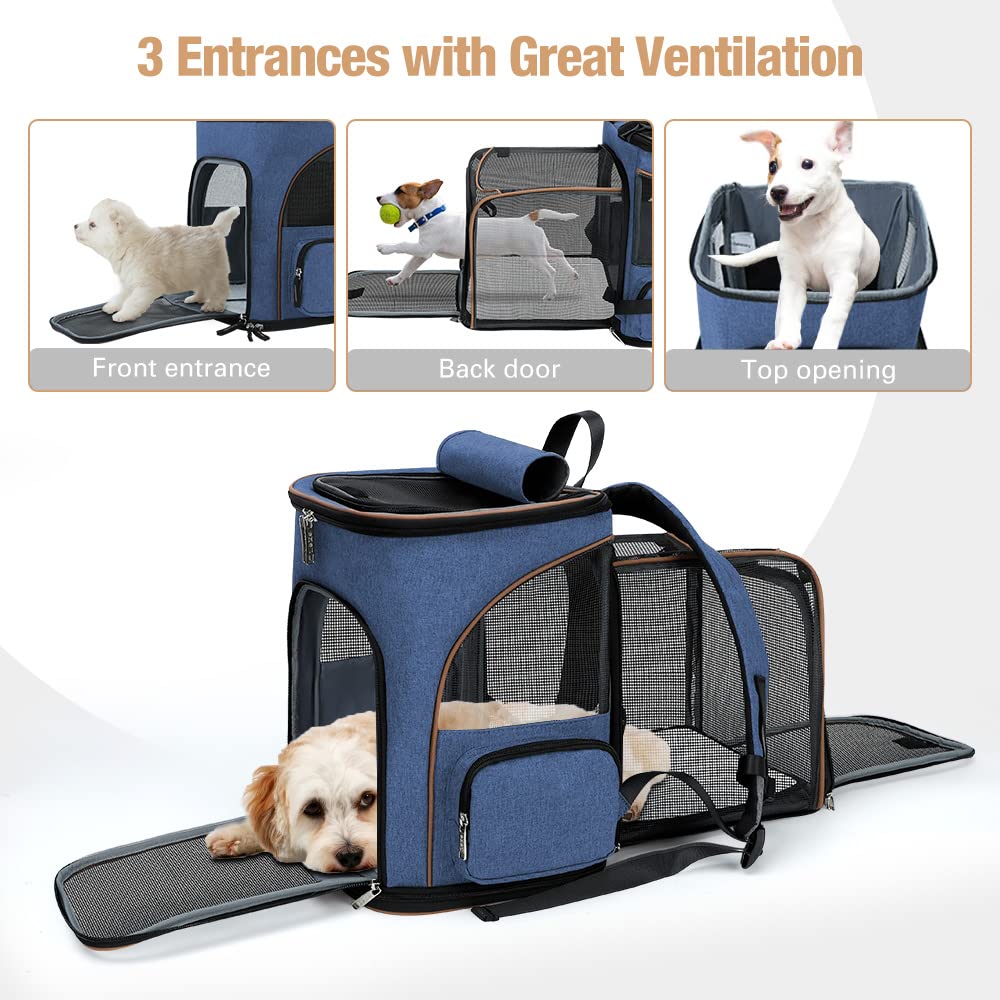 Lekereise Cat Backpack Carrier, Expandable, Fits Up to 25 lbs, 24.4"x14"x16.2", Blue, Model BP-21059, Foldable Polyester Pet Bag