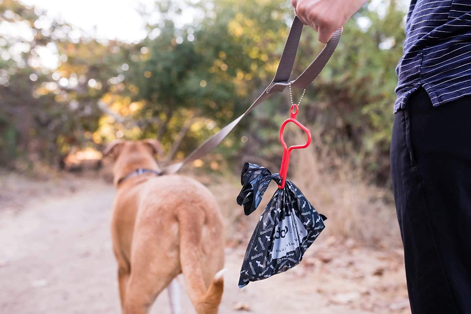 The Dooloop Hands Free Dog Poop Holder - Carry Pet Waste Bag With Attachable Leash Accessory For Dog Walking. Now Made With Recycled/Recyclable Plastic. Maine, Usa (Charcoal)