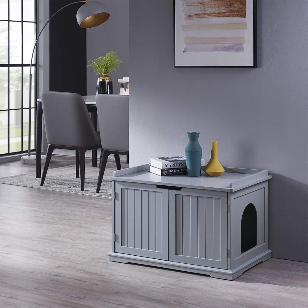 Unipaws Cat Litter Box Enclosure Furniture, Cat Washroom, Hidden Litter Box Cover, Cabinet For Large Cat, Dog Proof Cat Litter Boxes, Hideaway Litter Box, Cat House, Grey