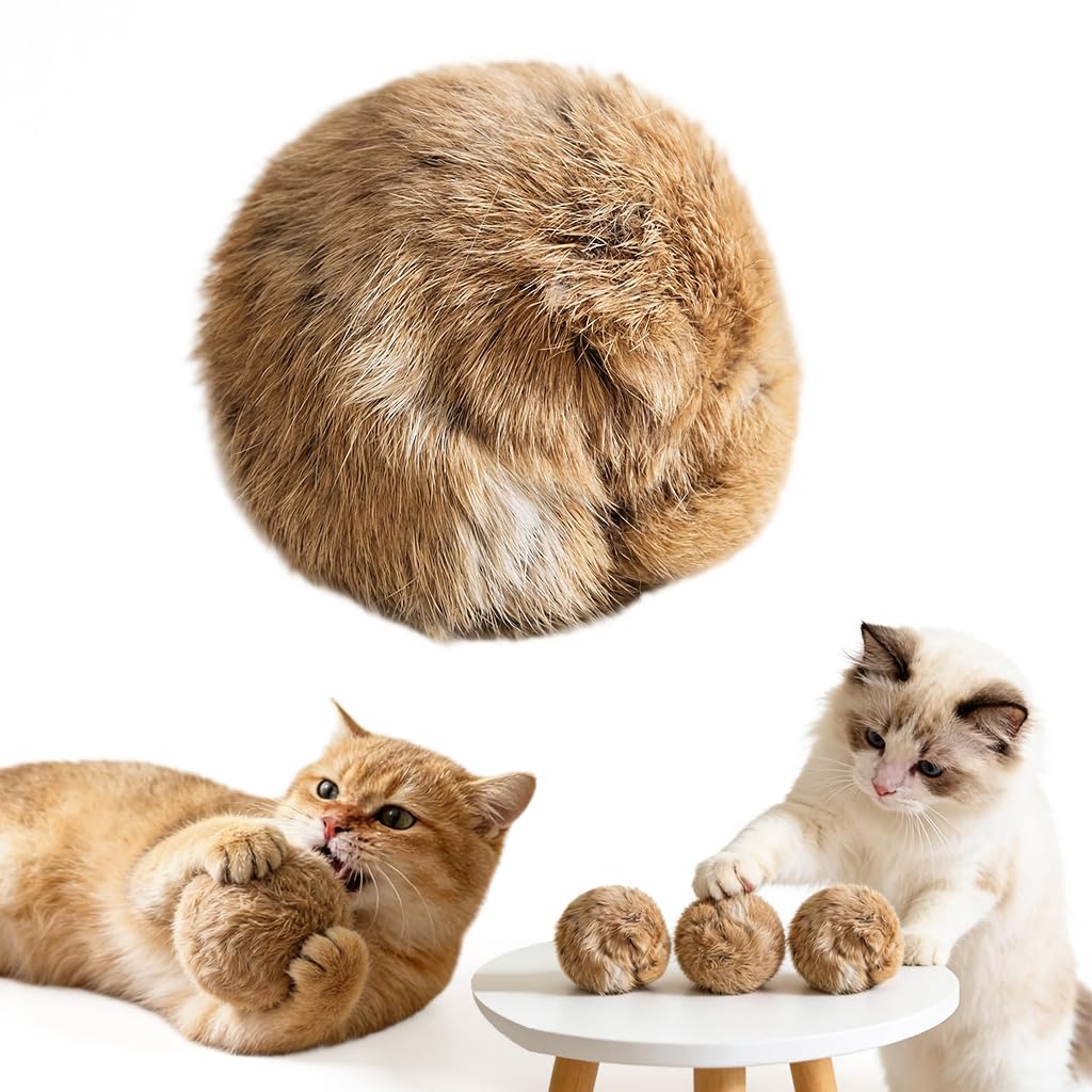 Qpets Fur Ball Cat Toy, Soft Fluffy Fur Cat Toys Washable Cats Toy Balls Interactive Furry Catnip Toys Ball Interactive Kitten T