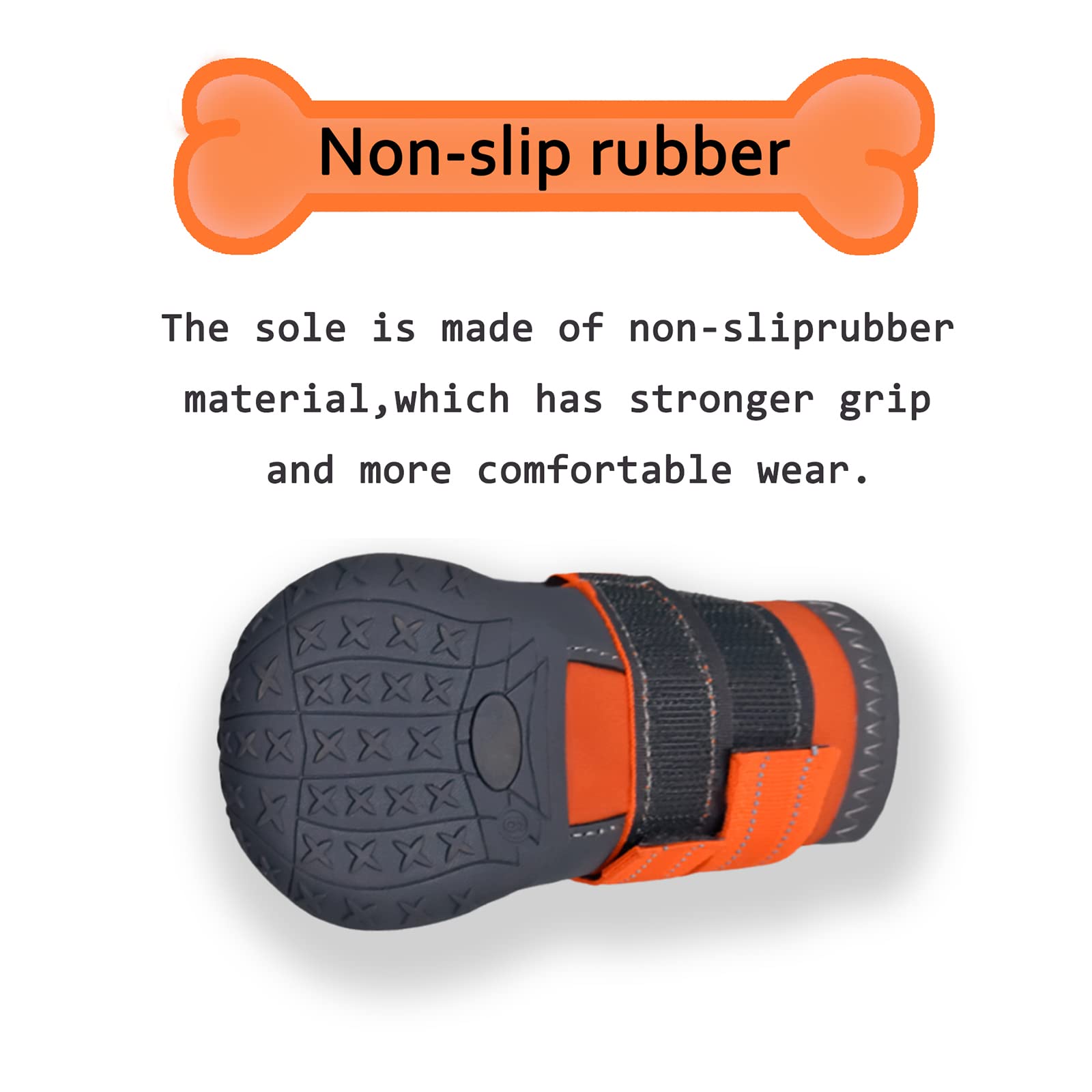 XSY&G Dog Boots - Waterproof Outdoor Shoes for Medium Large Dogs, Anti-Slip Sole, Reflective Strips, Size 8, Orange